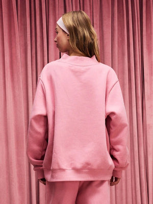 RECREATED Parke Valentine’s 2026 varsity mockneck fleece sweatshirt in deep pink with a smooth, comfortable texture