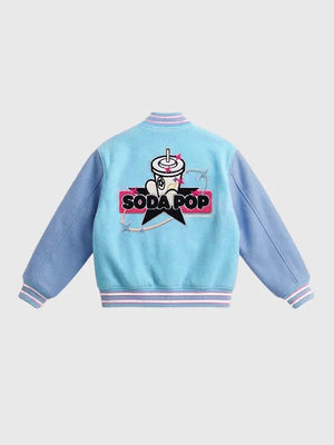 Multi-collaboration Vandy The Pink KPop Demon Hunters McDonald’s varsity jacket recreated with classic snap front, contrast sleeves, and detailed branding