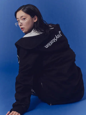 Zip-up black fleece hoodie inspired by the PlayStation and Wind and Sea collaboration design