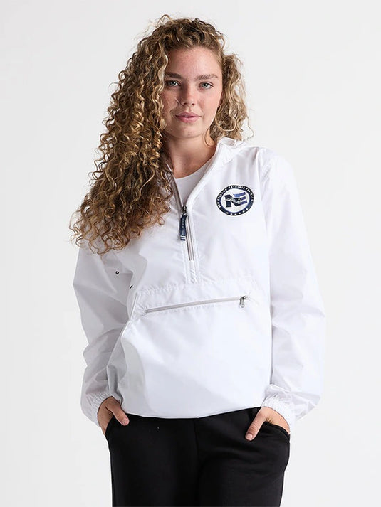 White Pack-N-Go half-zip pullover jacket inspired by Charles River x New England Patriots 2026, recreated for casual and travel wear