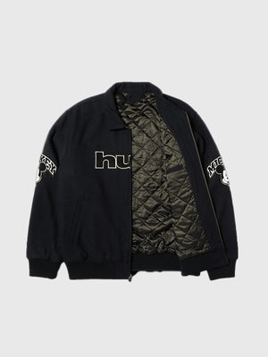 Recreated Mickey Worldwide Tour varsity jacket in black wool from the Disney x HUF collab.