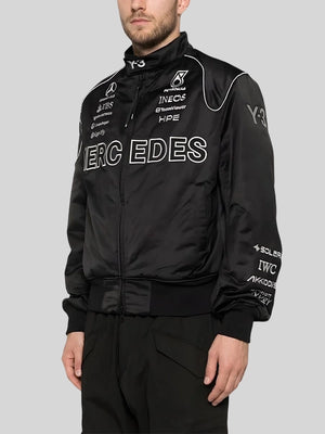 RECREATED Y3 x Mercedes-AMG Petronas F1 Logo Detail Bomber Jacket featuring clean structured styling and bold automotive-themed accents