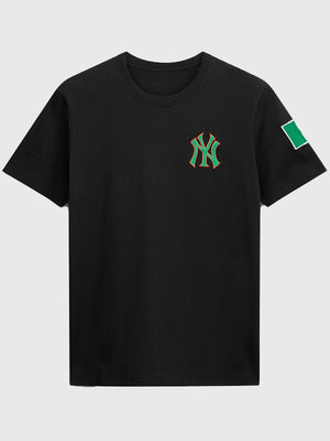 RECREATED New York Yankees New Era Mexico Flag Black T-Shirt designed with a classic crewneck fit and vibrant country-inspired print