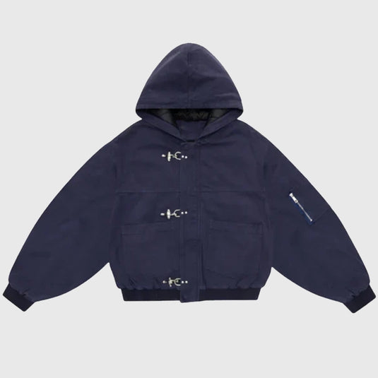 Shinzo Shige 15oz Navy Canvas Clasp Bomber Jacket