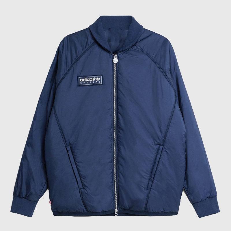 Blue Adidas Originals Bramhope Spzl Blousson Bomber Jacket crafted for casual layering with classic branding.