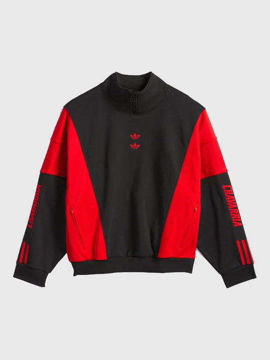 Recreated Watsonville 2025 Adidas x Willy Chavarria mockneck sweatshirt crafted in black and red with a modern streetwear feel