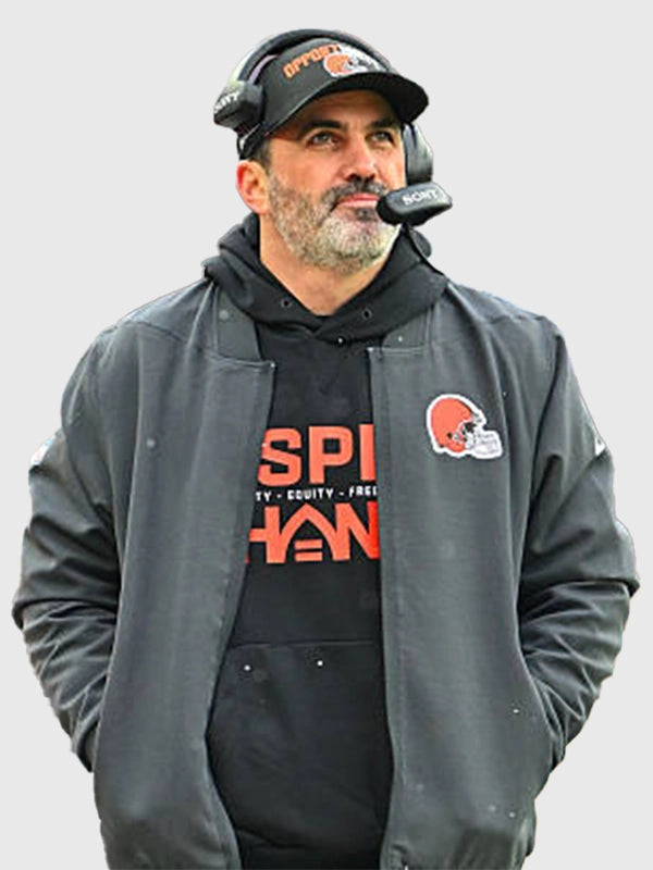 Recreation of Kevin Stefanski’s 2025 Cleveland Browns Nike bomber jacket in black combining style and performance