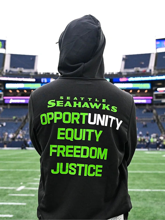 Nike Seattle Seahawks Inspire Change 2025 hoodie associated with Jaxon Smith-Njigba and impactful message design