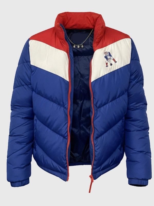 New England Patriots RECREATED 2025 parachute puffer jacket with a structured fit and full-zip front