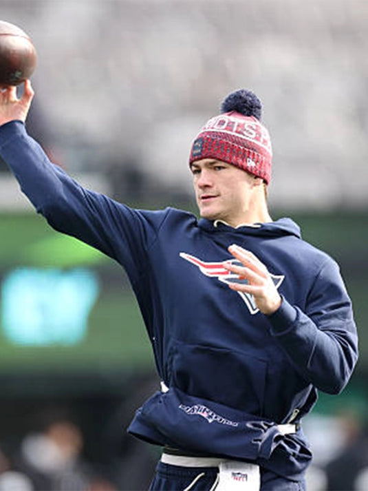 Recreated Patriots sideline Club hoodie featuring Drake Maye inspired design with soft fleece material