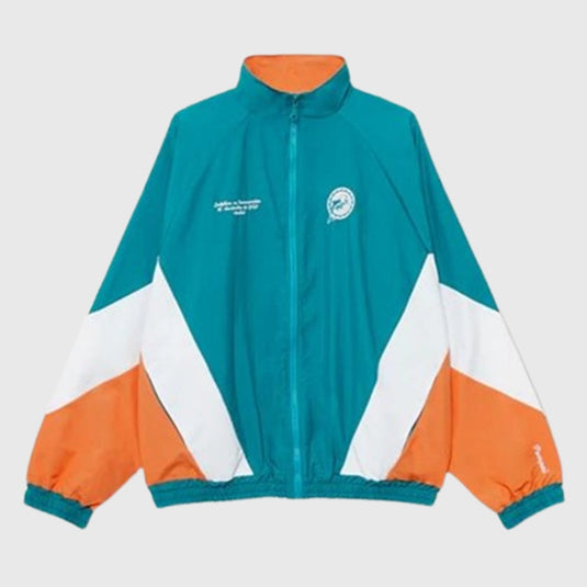 Recreation Pompeii x Miami Dolphins 2025 track jacket showcasing clean lines and vibrant team colors.