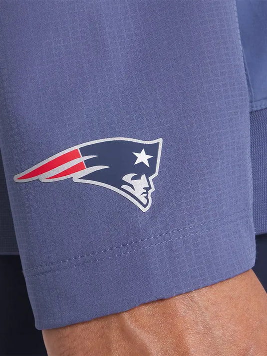 Nike blue anorak hoodie for the Patriots featuring 2025 Rivalries styling and weather-ready design.