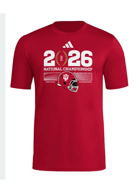 Indiana Hoosiers Nike 2025 College Football Playoffs National Champions participant t-shirt in red with team-inspired graphics