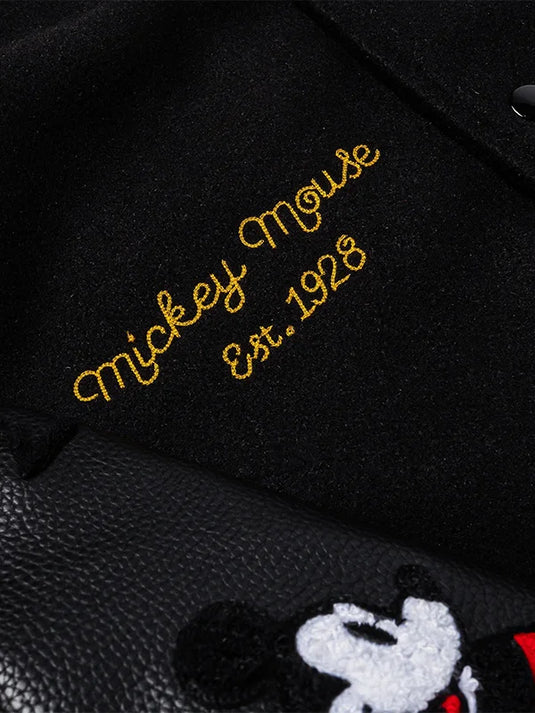 Black Mickey Icon varsity jacket from the Disney Mickey and Friends by Shoe Palace line.