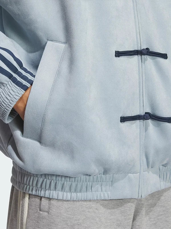 Recreated Adidas 2026 Chinese New Year Tang suede leather jacket in sky blue colorway