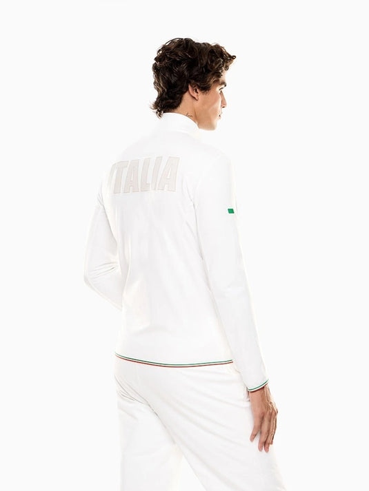 White powerstretch performance jacket by EA7 Emporio Armani designed around Team Italy training and lifestyle wear