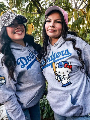 Recreated grey Dodgers Hello Kitty giveaway night hoodie with versatile wear appeal and soft fleece feel