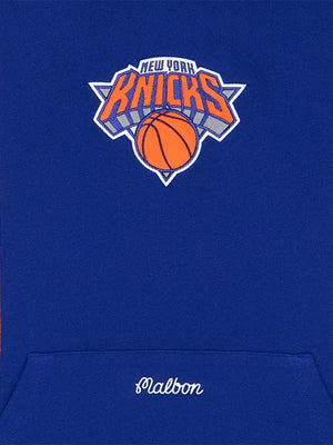 2026 Malbon x New York Knicks royal blue Borough fleece hoodie recreated with relaxed fit and graphic-led style
