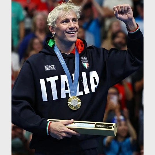 Recreated Paris Olympics Italia hoodie in black made with soft fleece and everyday wear appeal