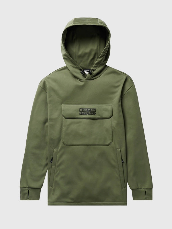 Recreated unisex 2026 Burton x UNDEFEATED fleece performance hoodie with a bold athletic streetwear feel