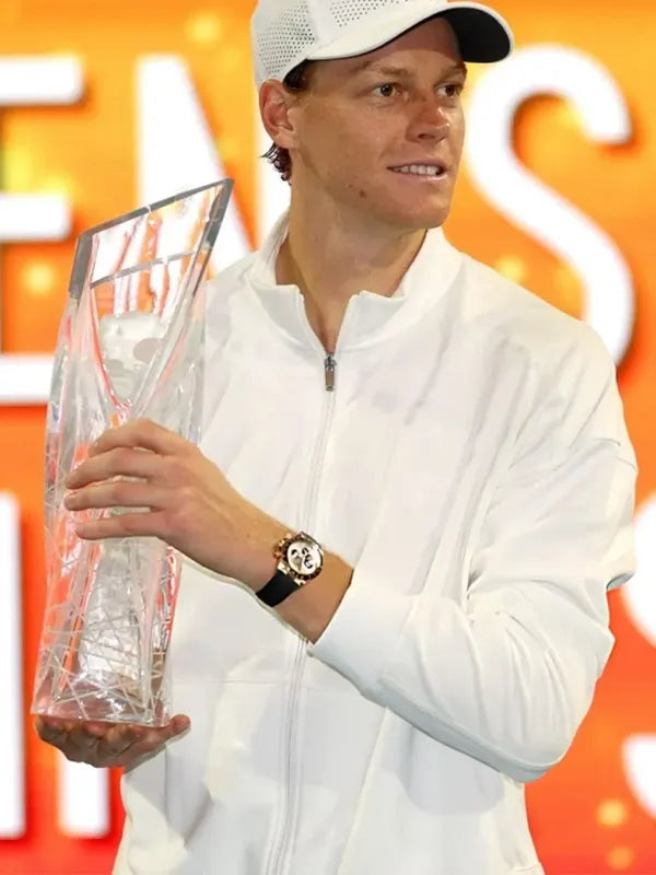 RECREATED Jannik Sinner 2026 White Miami Open Track Jacket crafted with clean lines and a performance-inspired design