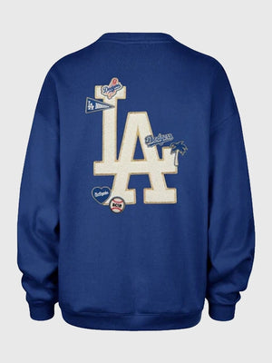RECREATED Los Angeles Dodgers Stoney Clover Lane '47 Blue Oversized Sweatshirt showcasing a clean silhouette with standout patch-back graphics