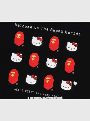 Recreated Hello Kitty 2026 black graphic T-shirt by A Bathing Ape with short sleeves and relaxed streetwear fit