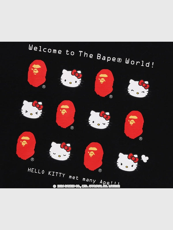 Recreated Hello Kitty 2026 black graphic T-shirt by A Bathing Ape with short sleeves and relaxed streetwear fit