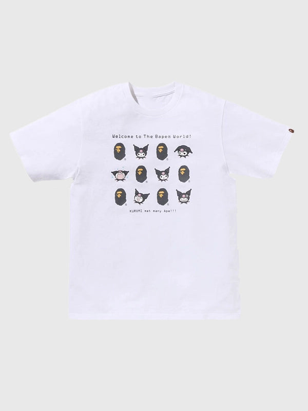 Recreated A Bathing Ape Kuromi 2026 graphic T-shirt in white with vibrant character artwork and clean crewneck design