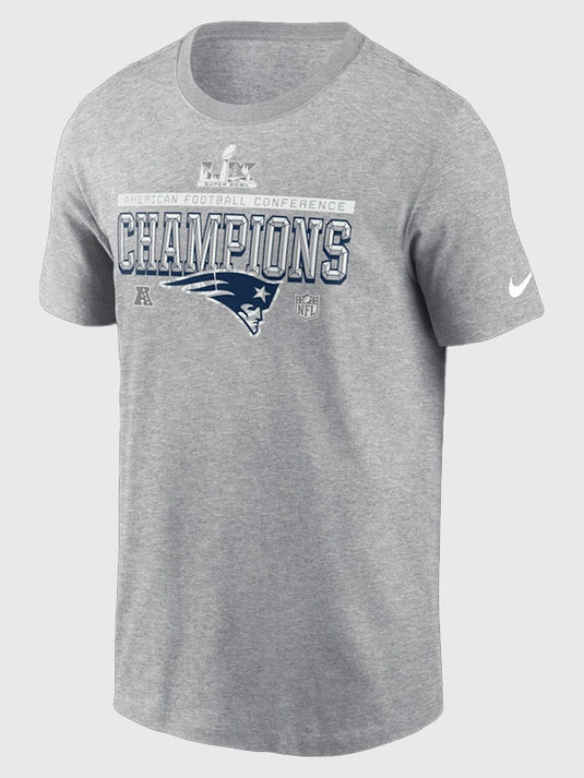 Heather grey New England Patriots Nike t-shirt from the 2025 AFC Champions Trophy Collection
