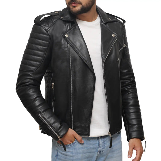 Aaron Black Motorcycle Leather Jacket