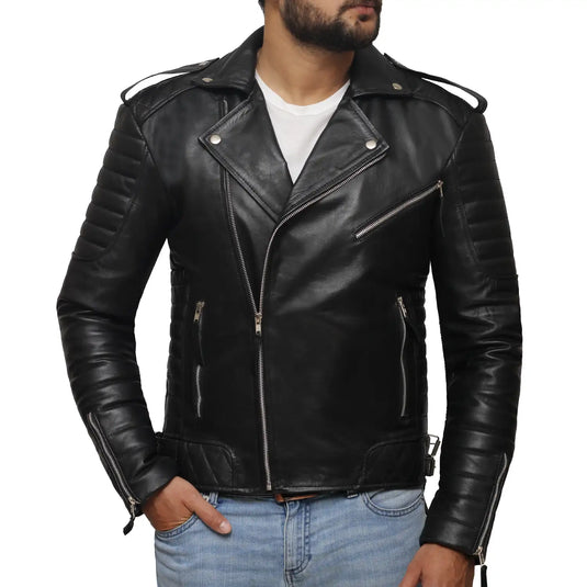 Aaron Black Motorcycle Leather Jacket