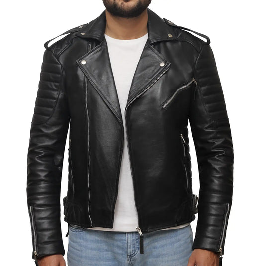 Aaron Black Motorcycle Leather Jacket