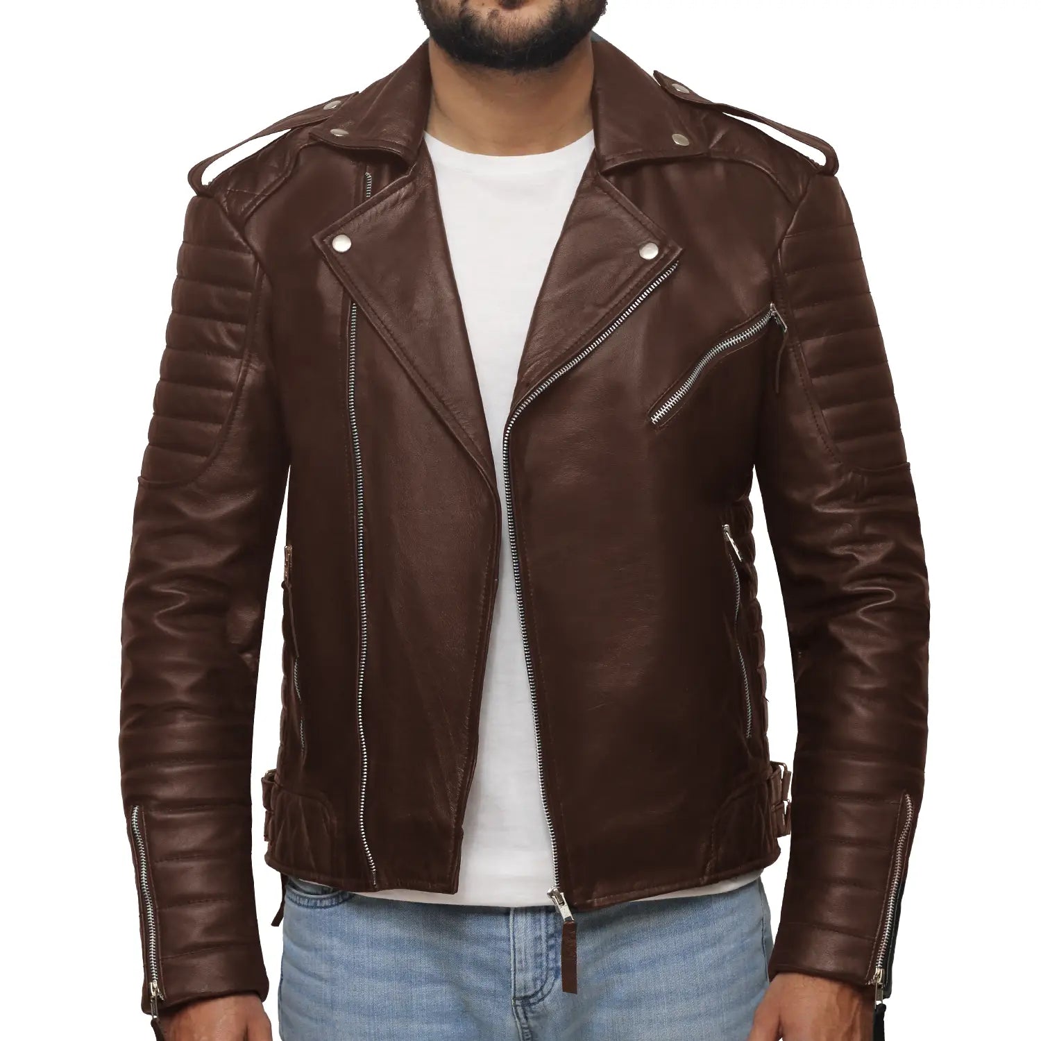 Aaron Dark Brown Motorcycle Leather Jacket