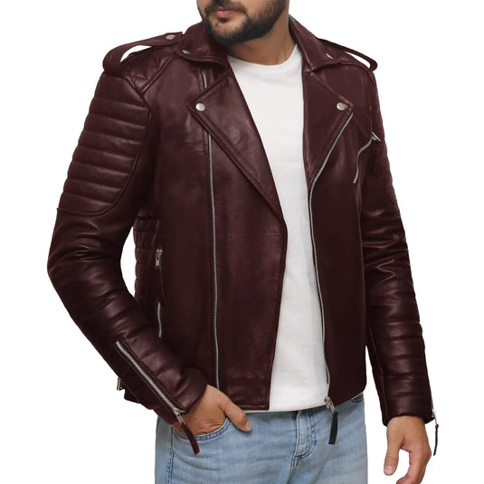 Aaron Maroon Motorcycle Leather Jacket