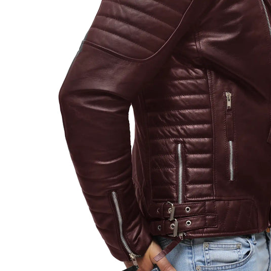 Aaron Maroon Motorcycle Leather Jacket