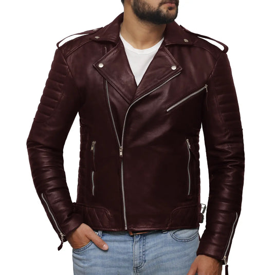 Aaron Maroon Motorcycle Leather Jacket