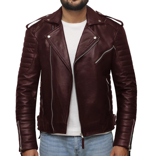 Aaron Maroon Motorcycle Leather Jacket