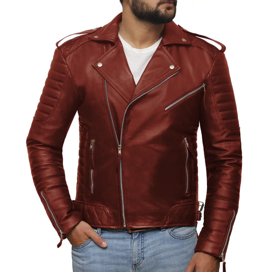 Aaron Tan Brown Biker Leather Jacket