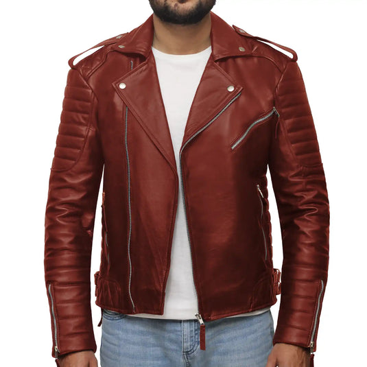 Aaron Tan Brown Biker Leather Jacket