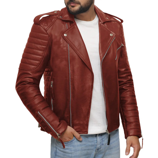 Aaron Tan Brown Biker Leather Jacket