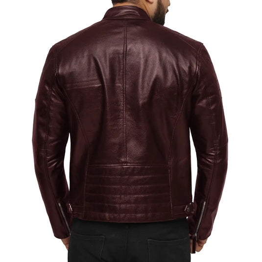 Abraham Maroon Slimfit Leather Jacket