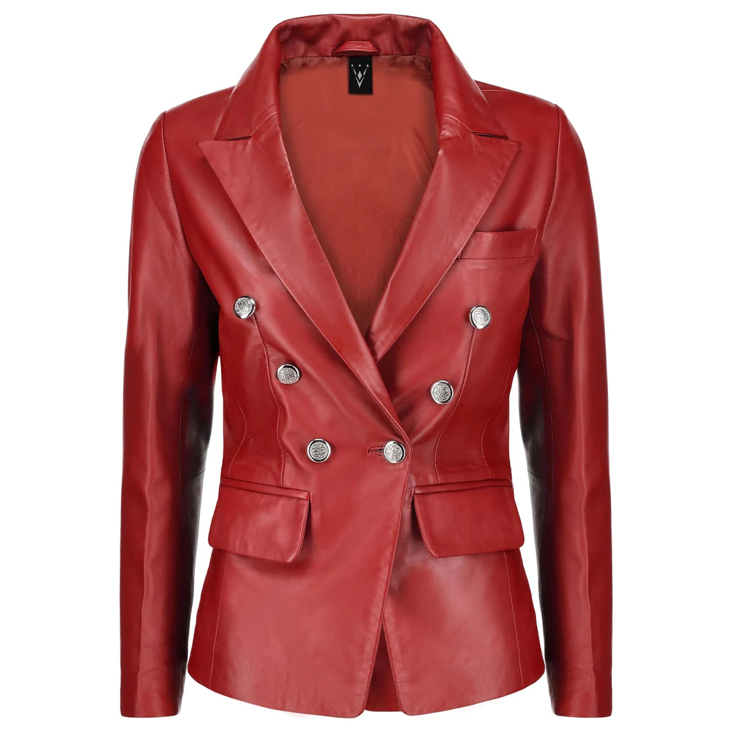 Ada Double Breasted Red Leather Blazer