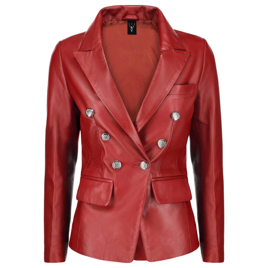 Ada Double Breasted Red Leather Blazer