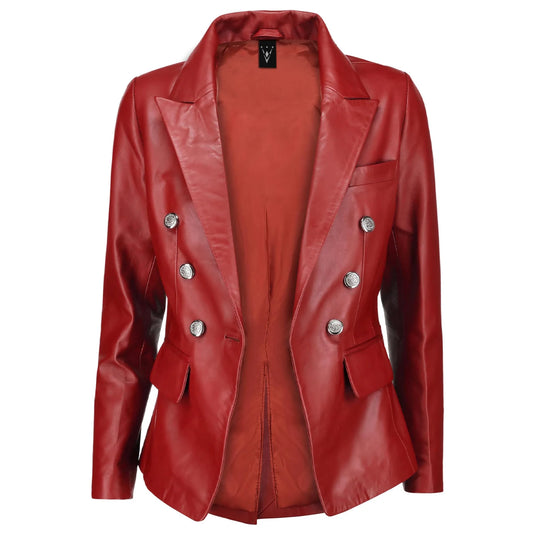 Ada Double Breasted Red Leather Blazer