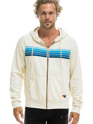 Recreated Super Bowl LX Adam Sandler Aviator Nation zip‑up fleece hoodie in black with signature five‑stripe design and soft, cozy fabric