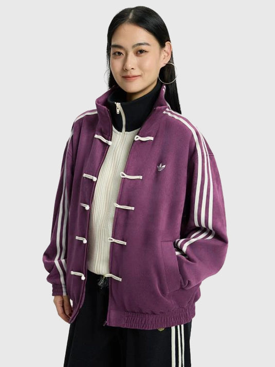 Adidas inspired 2026 Chinese New Year purple suede Tang jacket with refined silhouette
