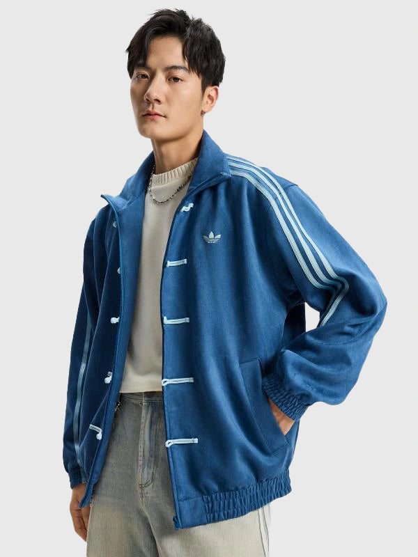Recreated Tang silhouette jacket in royal blue suede leather from Adidas 2026 design