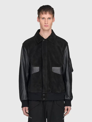 RECREATED Black Y-3 Mercedes Adidas 2026 Leather Racing Jacket crafted from smooth leather with a refined athletic profile