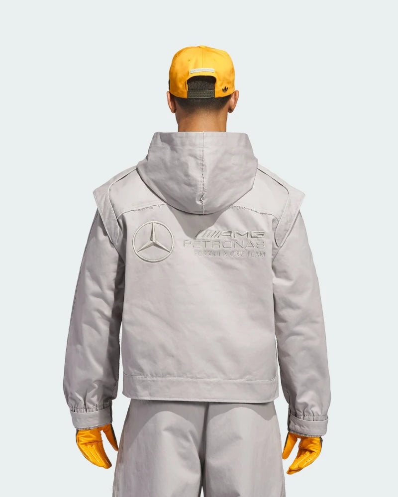 Recreated black hoodie featuring Adidas, Bad Bunny, and Mercedes collaboration design with zip-up front and performance-inspired detailing